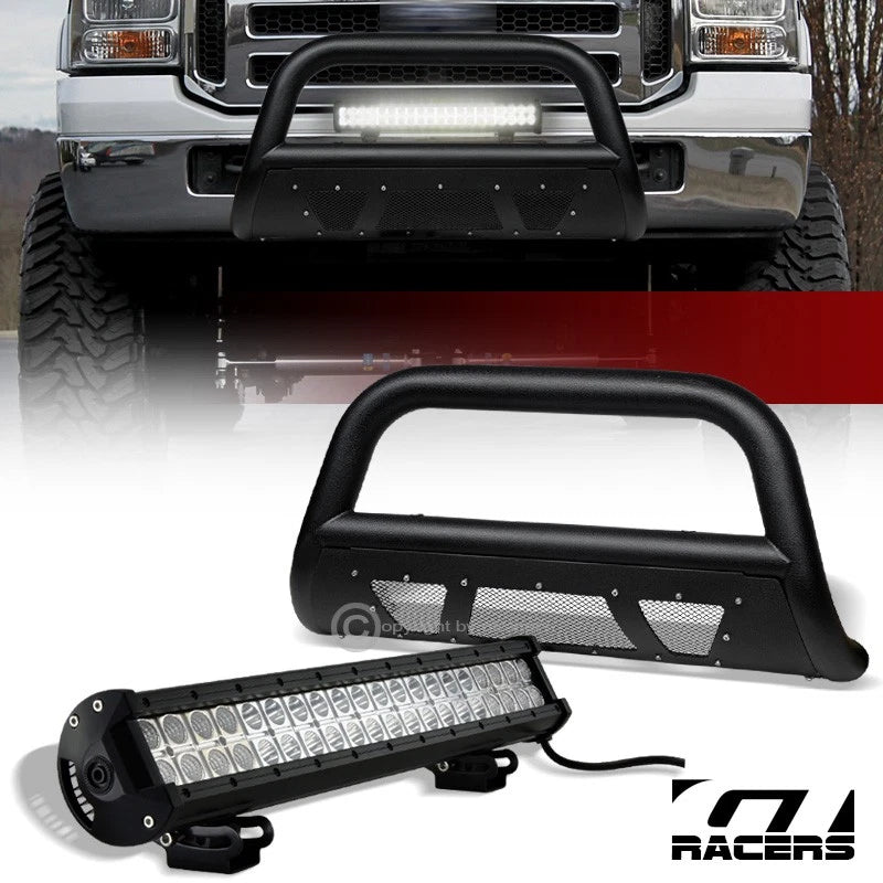 2005-2007 Ford F250/F350 Textured Black Studded Mesh Bull Bar+120W LED Light