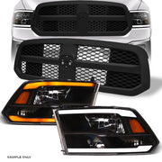Switchback Sequential 13-18 Ram 1500 Blk LED Headlights Am+Matte Mesh Grille