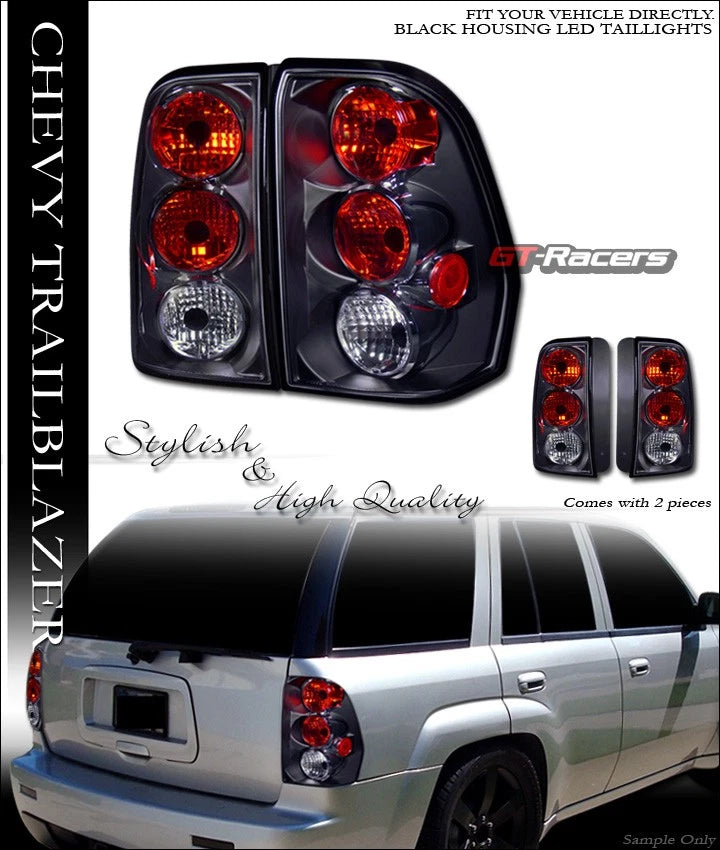 2002-2009 Chevy Trailblazer Black Housing Altezza Tail Lights Brake Lamps Jy