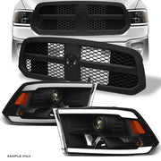 13-18 Ram 1500/Classic Blk LED Tube Projector Headlights A+Matte Mesh Grille