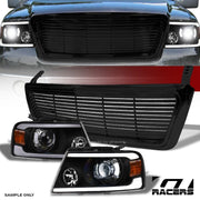 2004-2008 F150 Blk Full LED Tube Projector Headlights Amber+Horizontal Grill