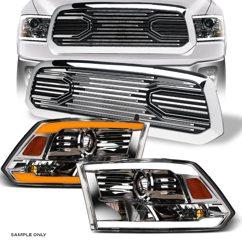 Switchback Sequential 13-18 Ram 1500 Chrome LED Pro Headlights Am+BH Grille