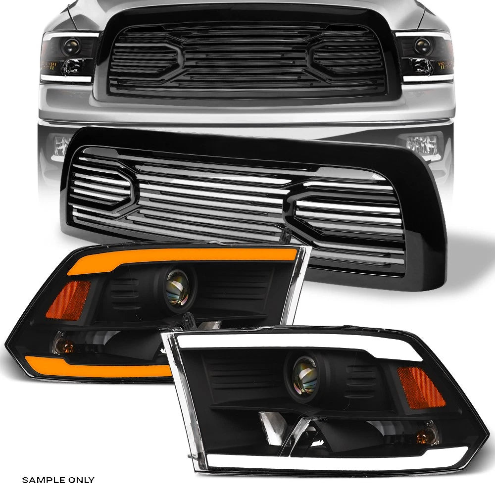 Switchback Sequential 10-18 Ram 2500 Blk LED Projector Headlights A+BH Grill