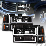 1994-2000 GMC C10 C/K Blk Headlights+Bumper+k2 Corner Signal Amber+LED Tube