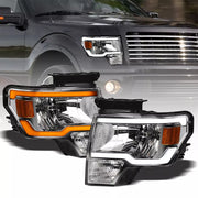 Switchback Sequential 2009-2014 Ford F150 Chrome Headlights w/LED Tube Bar