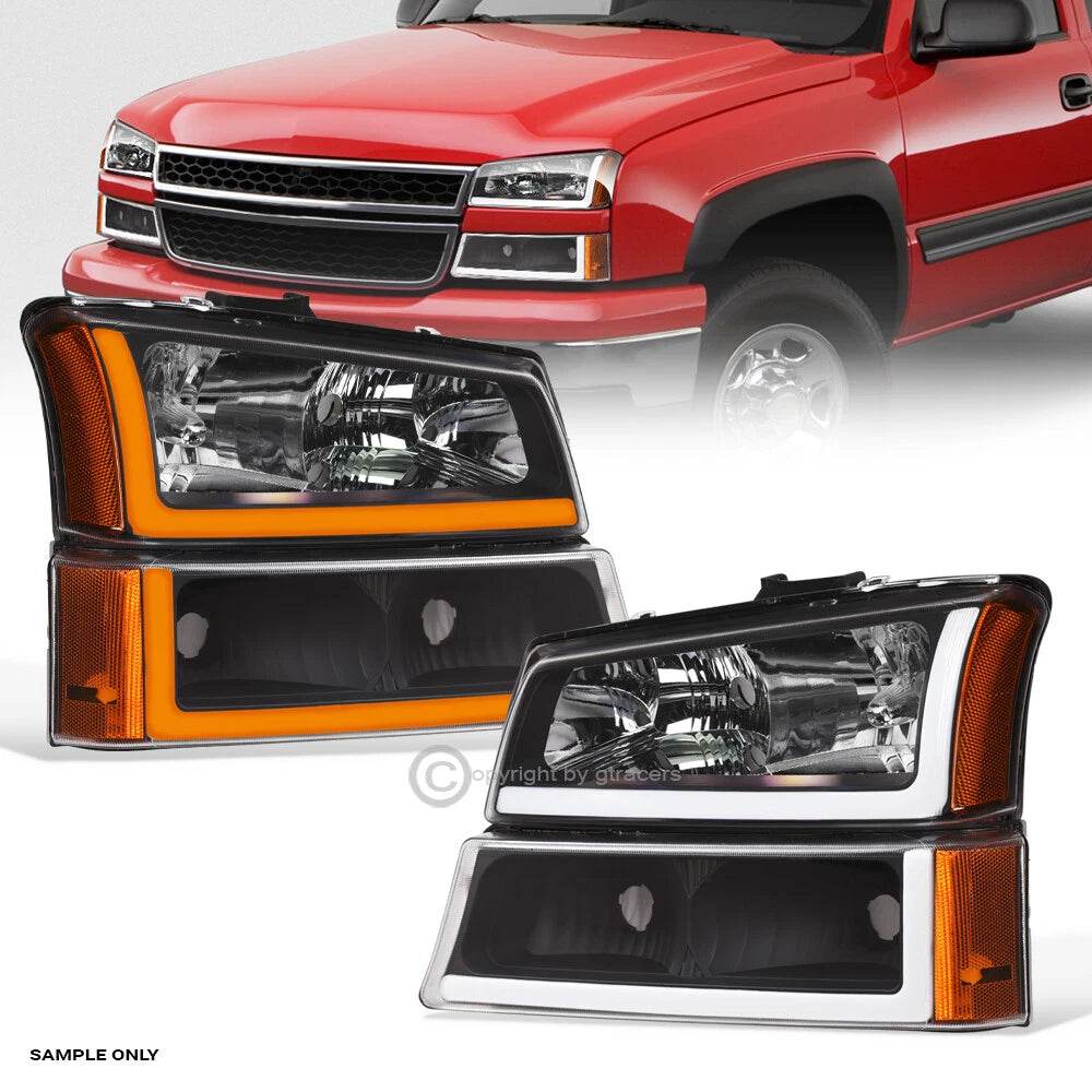 Switchback Sequential 2003-2007 Silverado Black Headlights+Bumper w/LED Tube