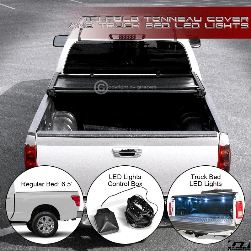 2016-2024 Nissan Titan/XD 6.5 Ft Bed Tri Fold Soft Tonneau Cover+LED Lights