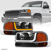 Switchback Sequential 99-06 Sierra/Yukon Blk Headlight Am+Bumper w/LED Tube