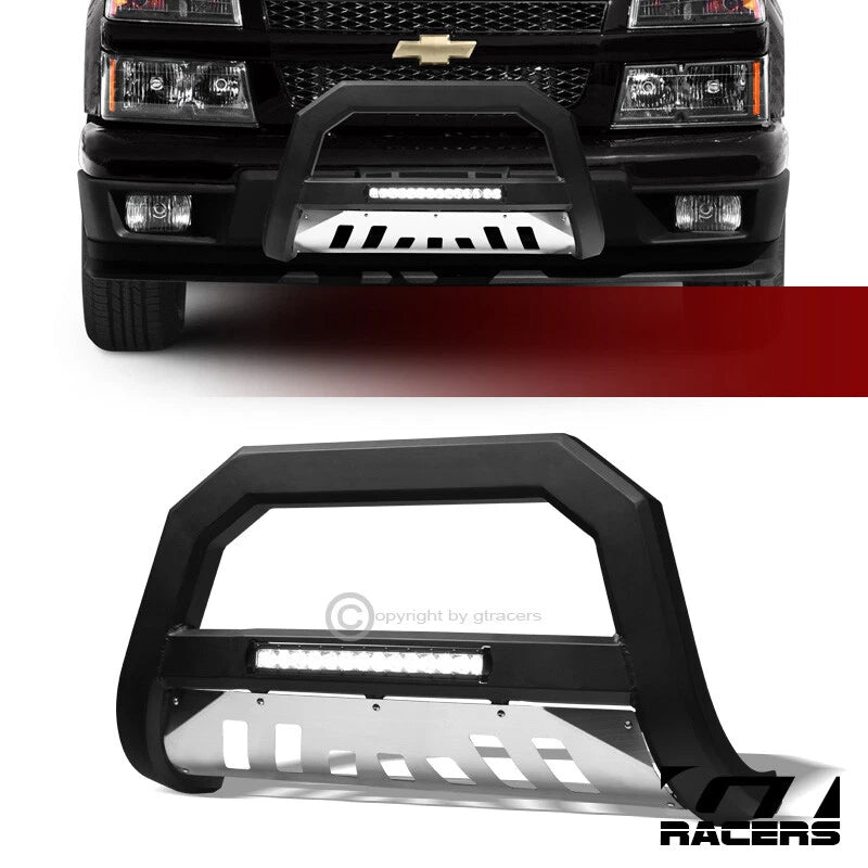 2004-2012 Colorado/Canyon Matte Blk/SS Skid AVT Aluminum LED Bull Bar Guard