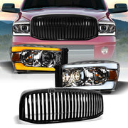 Switchback Sequential 06-09 Ram Chrome LED Tube Pro Headlights+Blk V Grille
