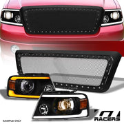 04-08 F150 Blk Sequential LED Bar Projector Headlights A+Matte Rivet M Grill