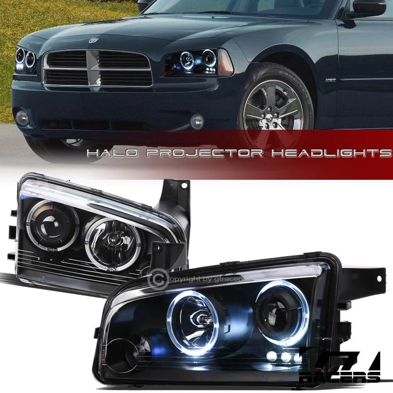 2005/2006-200 Dodge Charger Matte Black LED Halo Projector Headlights Signal