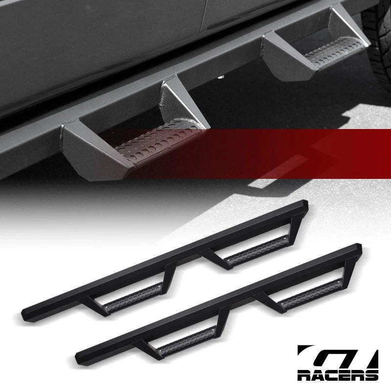 2007-2018 Jeep Wrangler 4Dr JK Matte Black Hoop Drop Step Side Nerf Bars v2