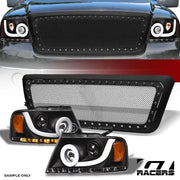 04-08 F150 Blk Halo Sequential LED Bar Pro Headlights A+Matte Rivet M Grille