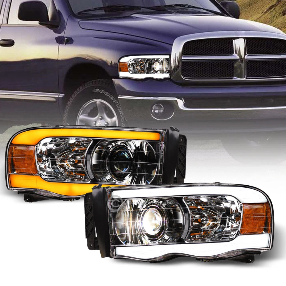 Switchback Sequential 2002-2005 Ram Chrome Projector Headlights w/LED Tube