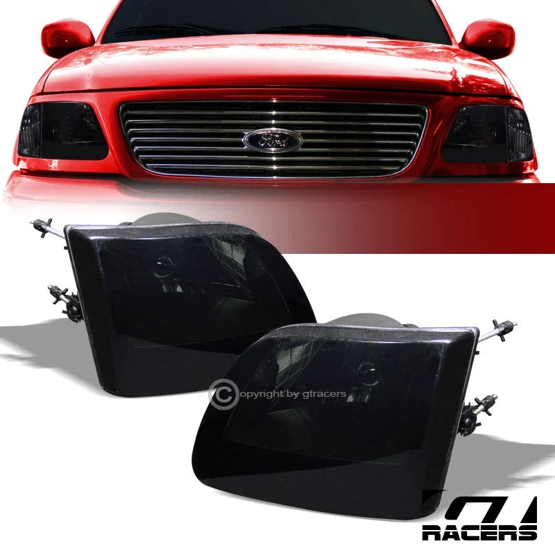 1997-2003 Ford F150/F250/Expedititon Smoke Housing Headlights Lamps Pair K2