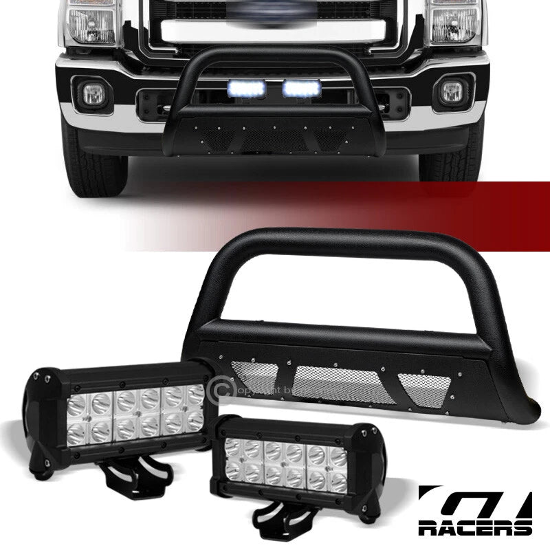 2011-2016 Ford F250/F350 Textured Black Studded Mesh Bull Bar+36W LED Lights