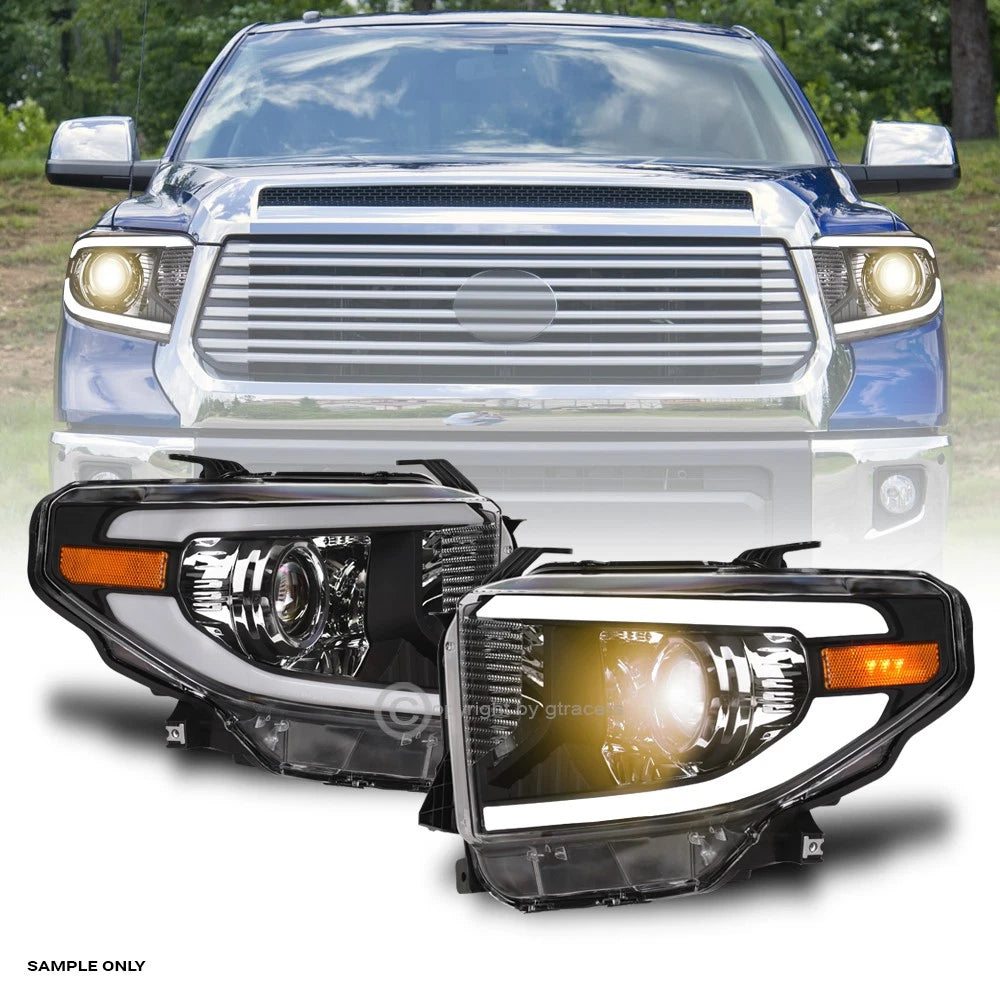 2014-2021 Toyota Tundra Blk Projector Headlights Signal Amber w/LED Tube Bar