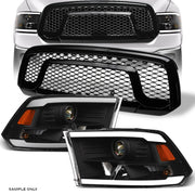 13-18 Ram 1500/Classic Blk LED Tube Projector Headlights A+Rebel Mesh Grille