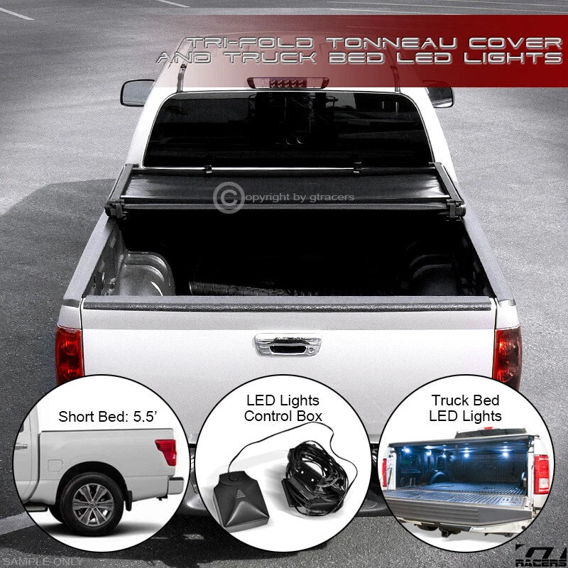 2016-2024 Nissan Titan 5.5' Short Bed Tri Fold Soft Tonneau Cover+LED Lights