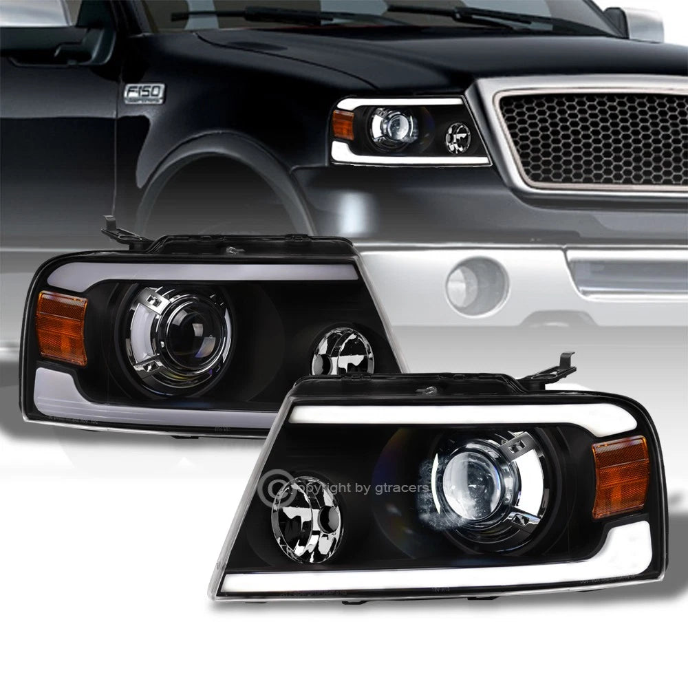2004-2008 F150/Mark LT Black Full LED Projector Headlights Amber w/Tube Bar