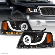 Sequential LED 04-08 Ford F150 Blk Projector Headlights w/DRL Halo+Tube Bar