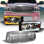 Switchback Sequential 06-09 Ram Chrome LED Tube Projector Headlights+V Grill