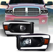 2006-2009 Ram Black Full LED Projector Headlights Signal Amber w/Tube Bar