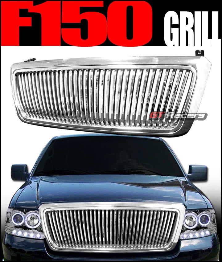 2004-2008 Ford F150 Chrome Vertical Vip Front Hood Bumper Grille Guard 1Pc