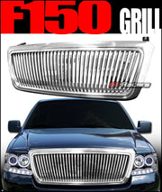 2004-2008 Ford F150 Chrome Vertical Vip Front Hood Bumper Grille Guard 1Pc
