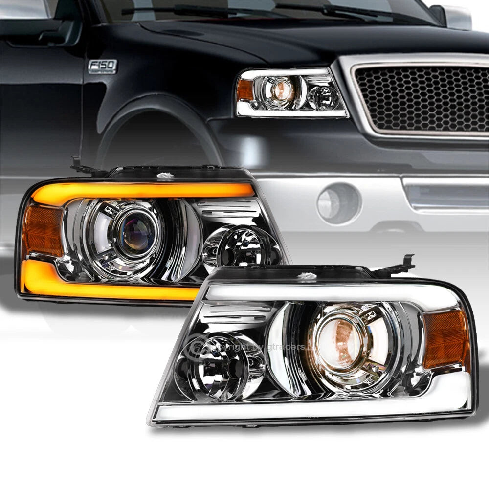 Switchback Sequential 2004-2008 F150 Chrome Projector Headlights w/LED Tube