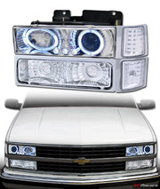 Chrome Led Halo Projector Headlights+Bumper+Corner Yd 94-00 Chevy C10 C/K