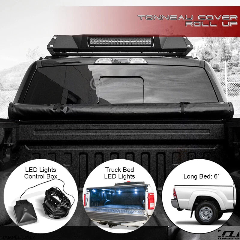 2016-2023 Tacoma 6' Truck Long Bed Lock & Roll Soft Tonneau Cover+Led Lights