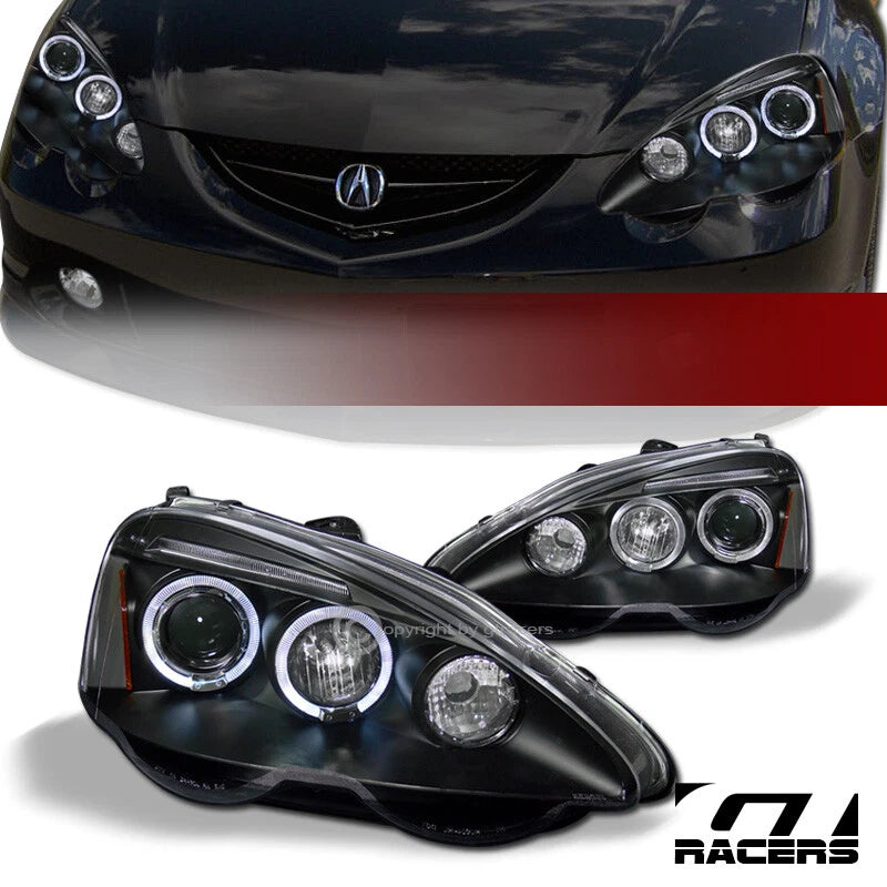 2002-2004 Acura RSX Black Dual Halo Rims Projector Headlights Signal Amber