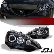 2002-2004 Acura RSX Black Dual Halo Rims Projector Headlights Signal Amber