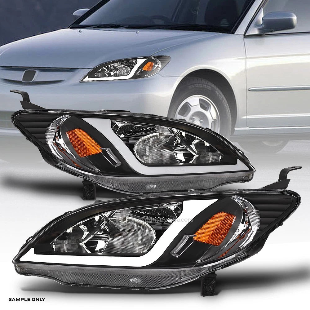 2004-2005 Civic Sedan/Coupe Black Crystal Headlights Signal Amber w/LED Tube
