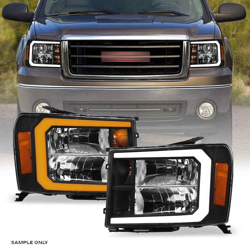 Switchback Sequential 2007-2014 GMC Sierra Black Headlights w/LED Tube Bar