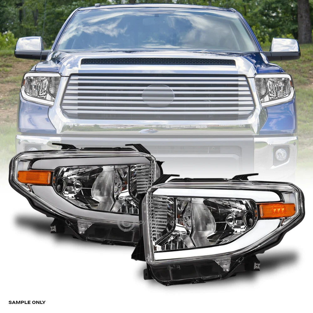 2014-2021 Tundra SR/SR5/Limited/TRD Pro Chrome Headlights Amber w/LED Tube