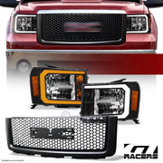 Switchback Sequential 07-14 Sierra 1500 Blk LED Headlights Am+Round M Grille