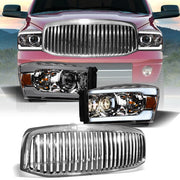 2006-2009 Ram Chrome LED Tube Bar Projector Headlights Amber+Vertical Grille