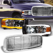 Switchback Sequential 02-05 Ram Chrome Full LED Projector Headlights+H Grill
