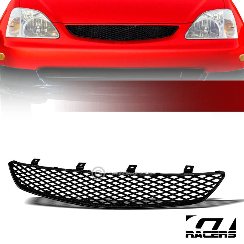 2002-2005 Honda Civic Si EP3 Glossy Blk TR Mesh Front Hood Bumper Grille ABS