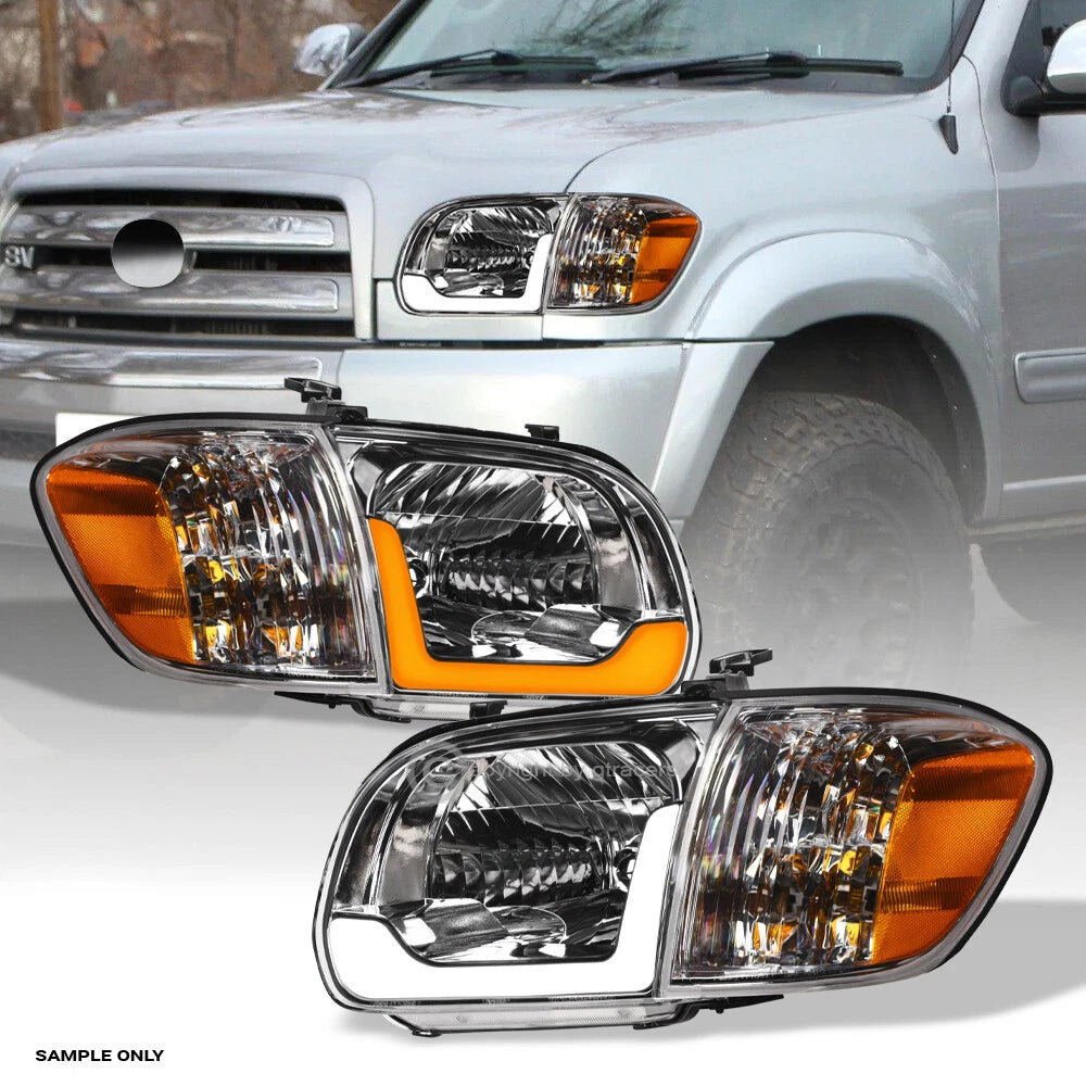 Switchback Sequential 05-06 Tundra Double Chrome Headlights+Corner w/LED Bar