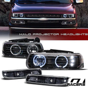 99-06 Silverado/Tahoe/Suburban Blk LED Halo Projector Headlights+Bumper Lamp