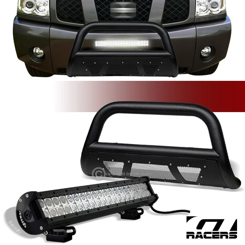 2004-2015 Titan/Armada Textured Black Studded Mesh Bull Bar+120W LED Light