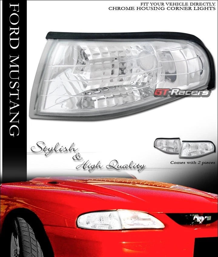 1994-1998 Ford Mustang V6 Chrome Turn Signal Parking Corner Lights Lamps K2