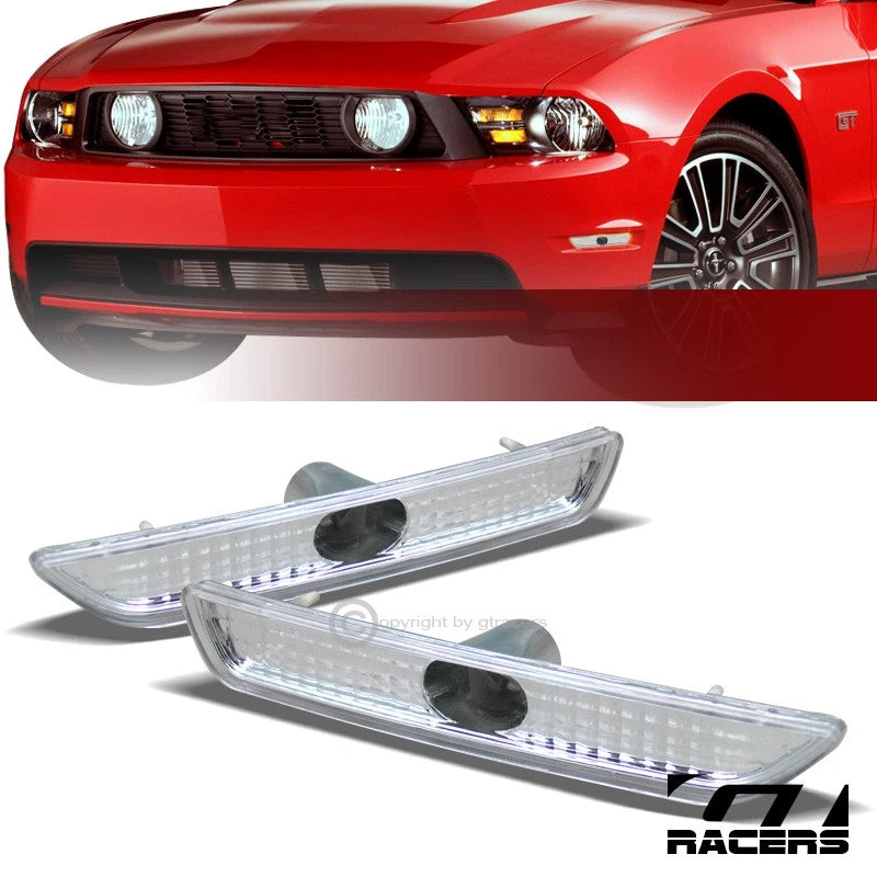 2010-2014 Ford Mustang Chrome Front Parking Bumper Side Marker Lights Lamps
