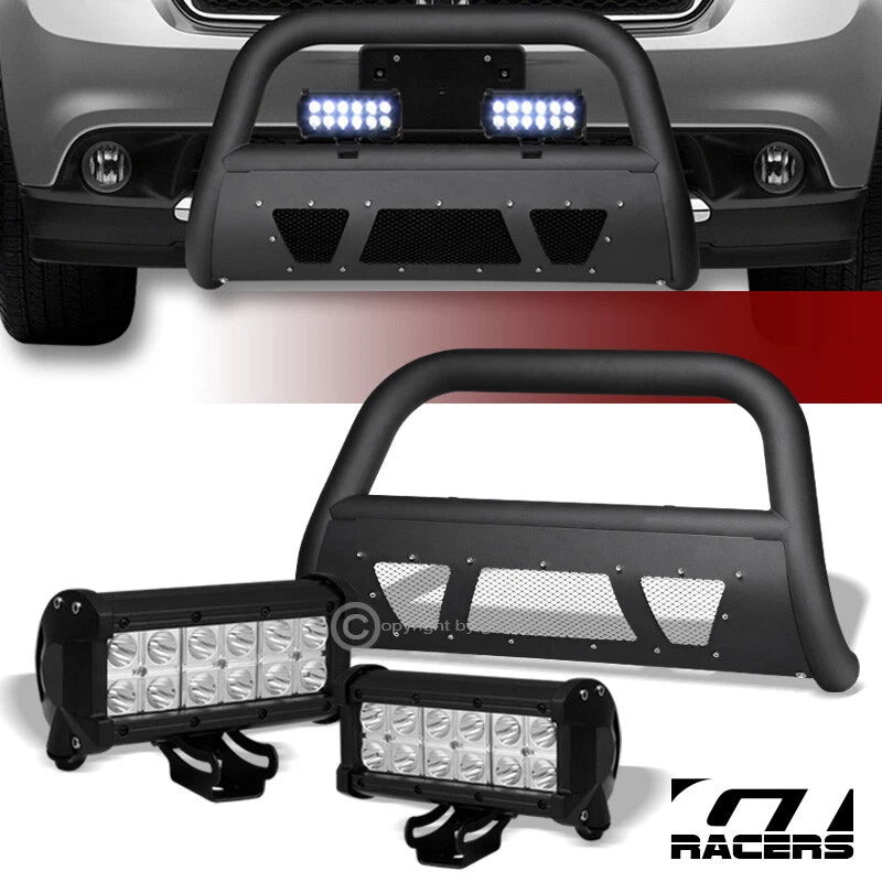 Matte Blk Studded Mesh Bull Bar+36W CREE LED Lights 04-10 Durango/06+ Aspen