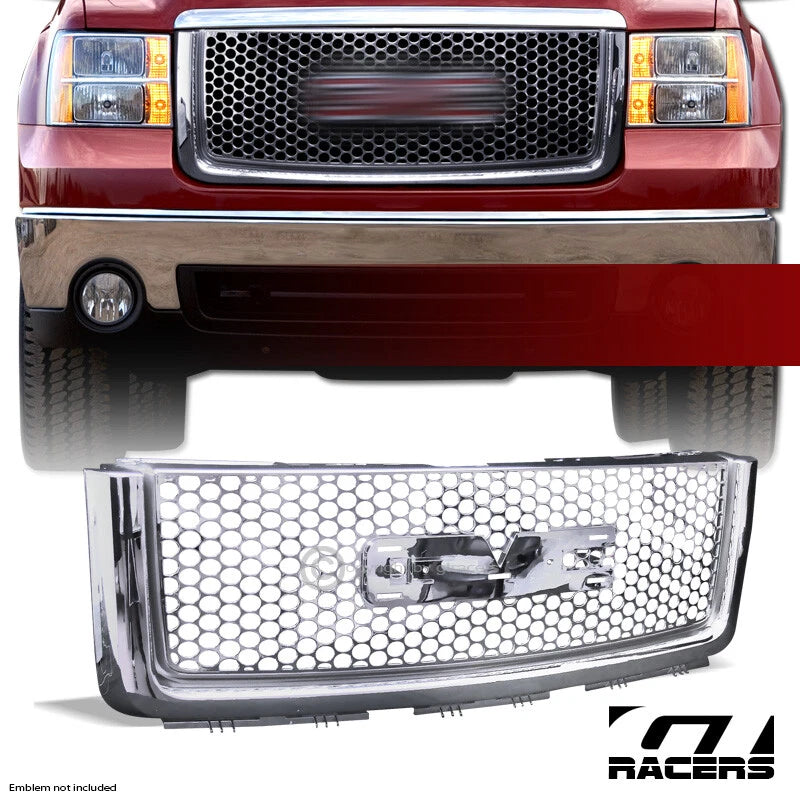 2007-2013 GMC Sierra 1500 Chrome Round Mesh Front Bumper Hood Grille ABS