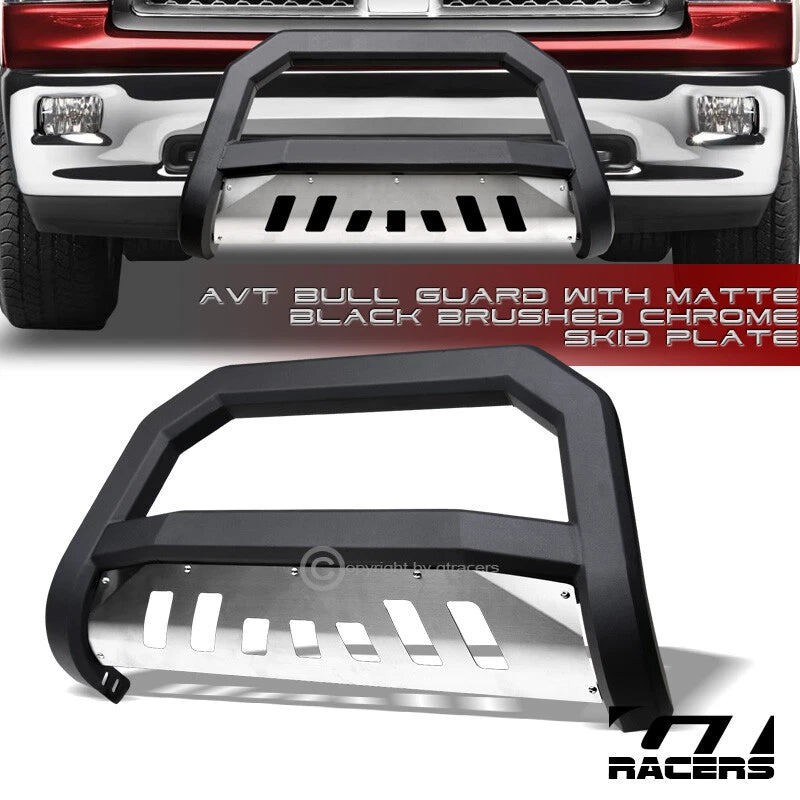 2009-2018 Dodge Ram 1500 Matte Black AVT Edge Bull Bar Bumper Guard+Ss Skid
